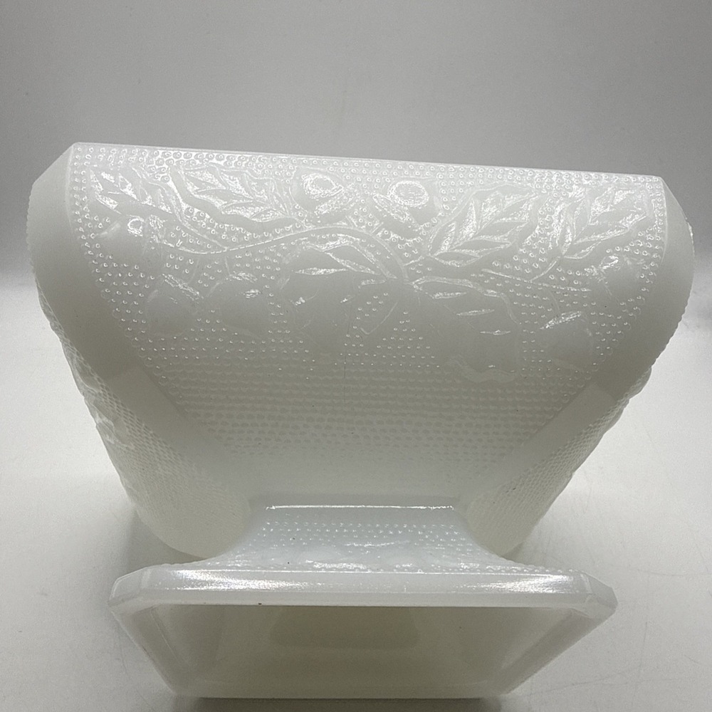 Vintage Jeanette Milk Glass Square Pedestal Candy Dish Acorn & Leaf Pattern - Picture 6 of 9